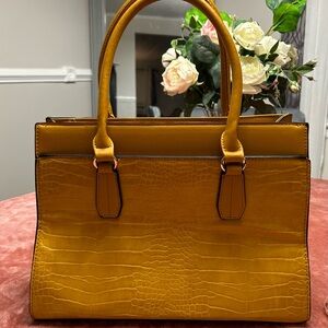 Elegant Mustard Crocodile-Embossed Satchel